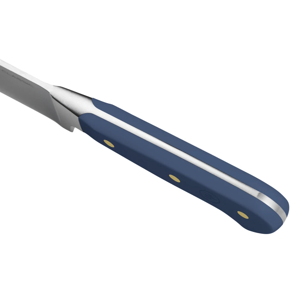 Knife with a blue handle on a white background