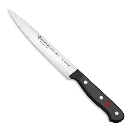 Fishing knife with black handle and Wusthof logo on a white background