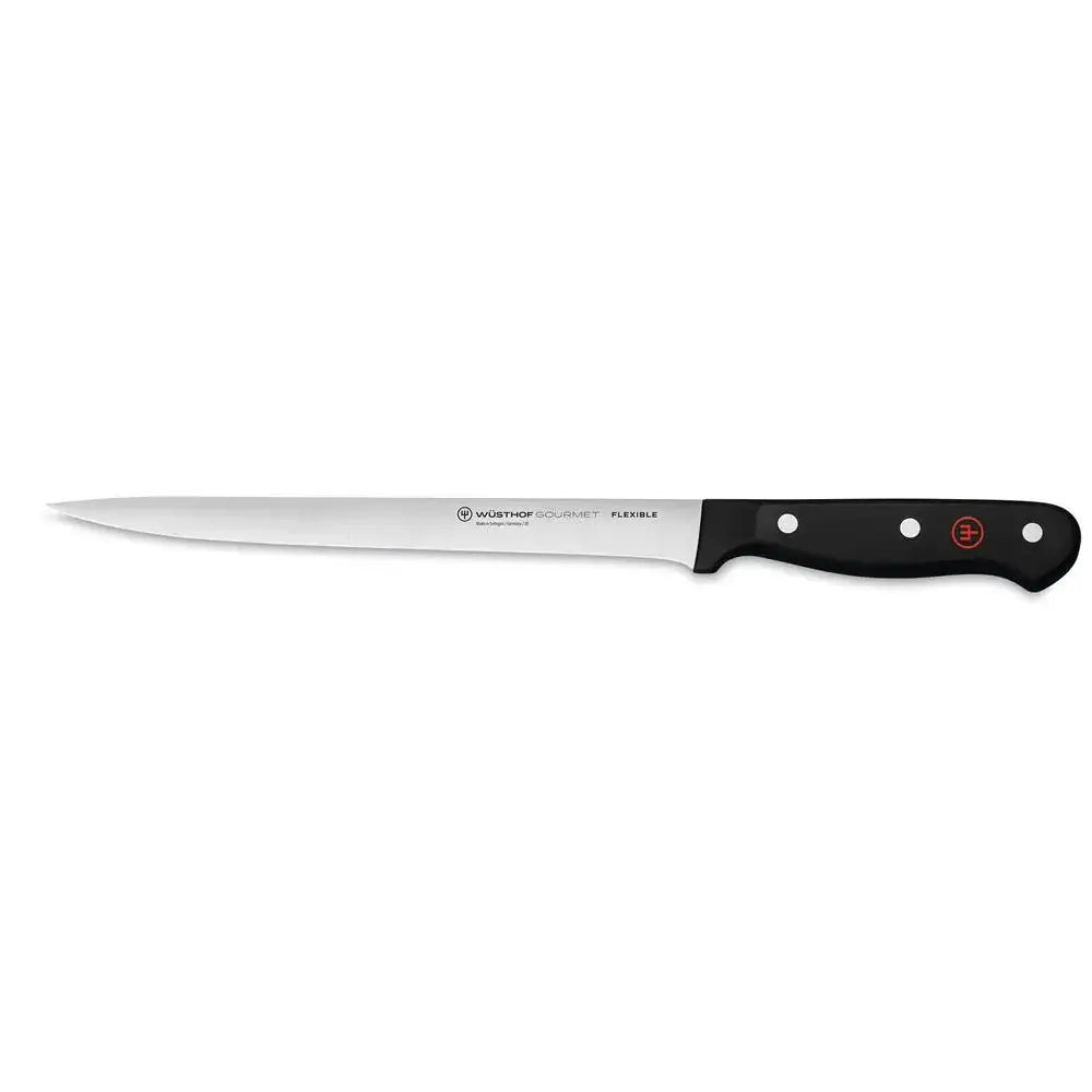 Fillet knife with a black handle on a white background