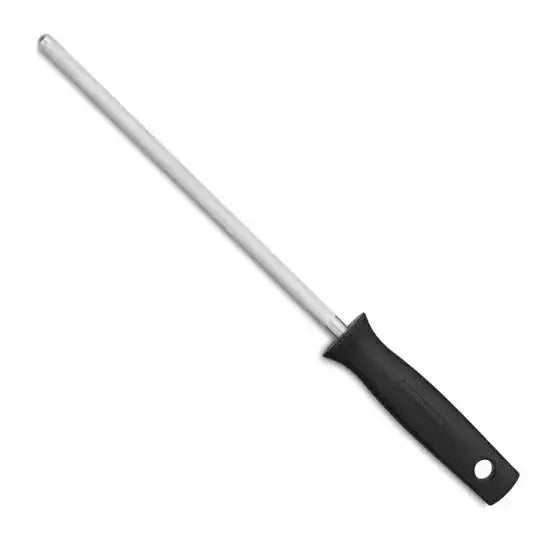 Metal rod with black handle on a white background