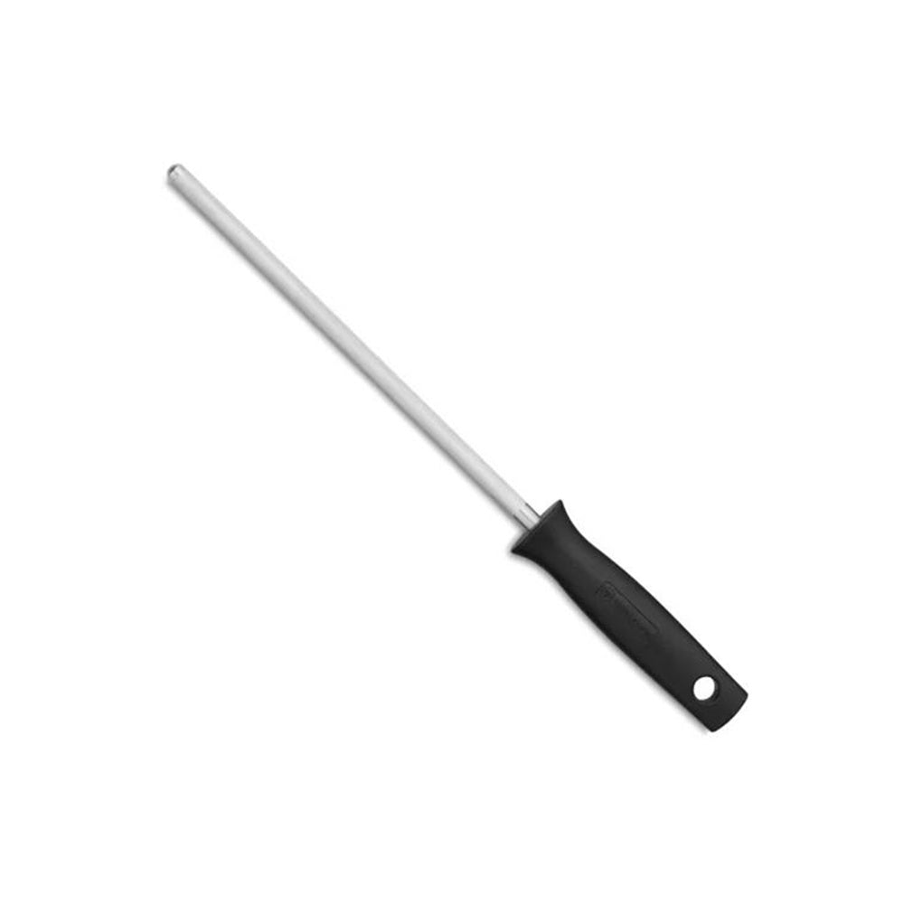 Metal rod with black handle on a white background