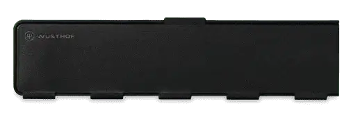 Black Wusthof knife guard on a white background