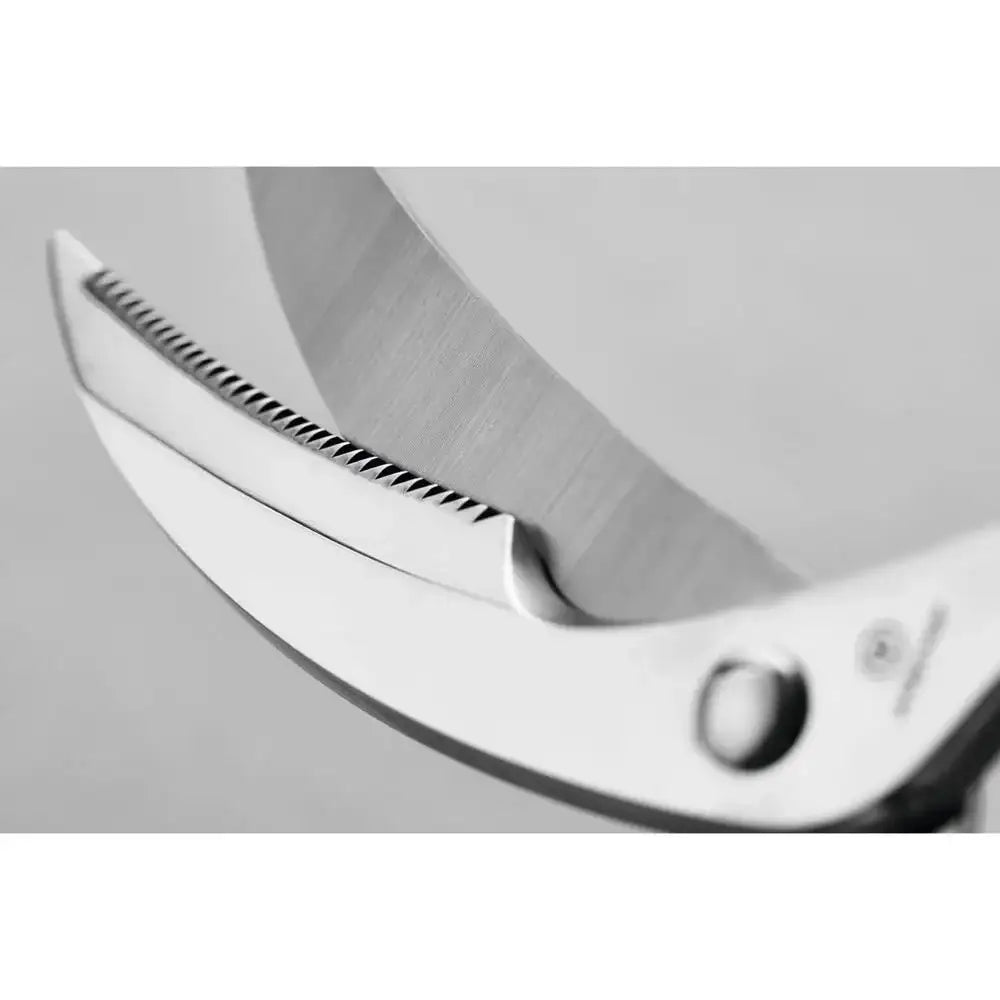 Close-up of a knife blade with a blurred background