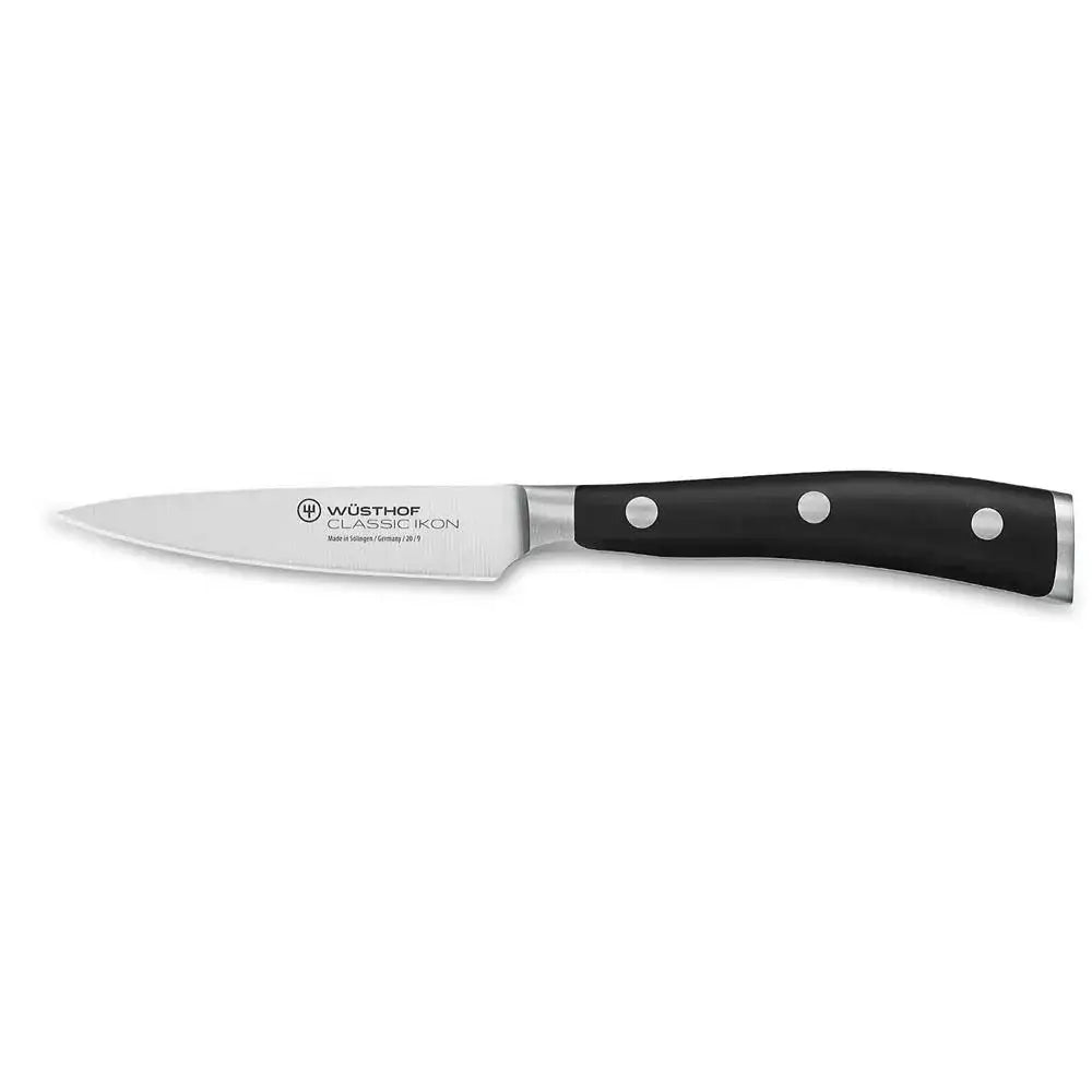 Wüsthof paring knife with black handle on a white background