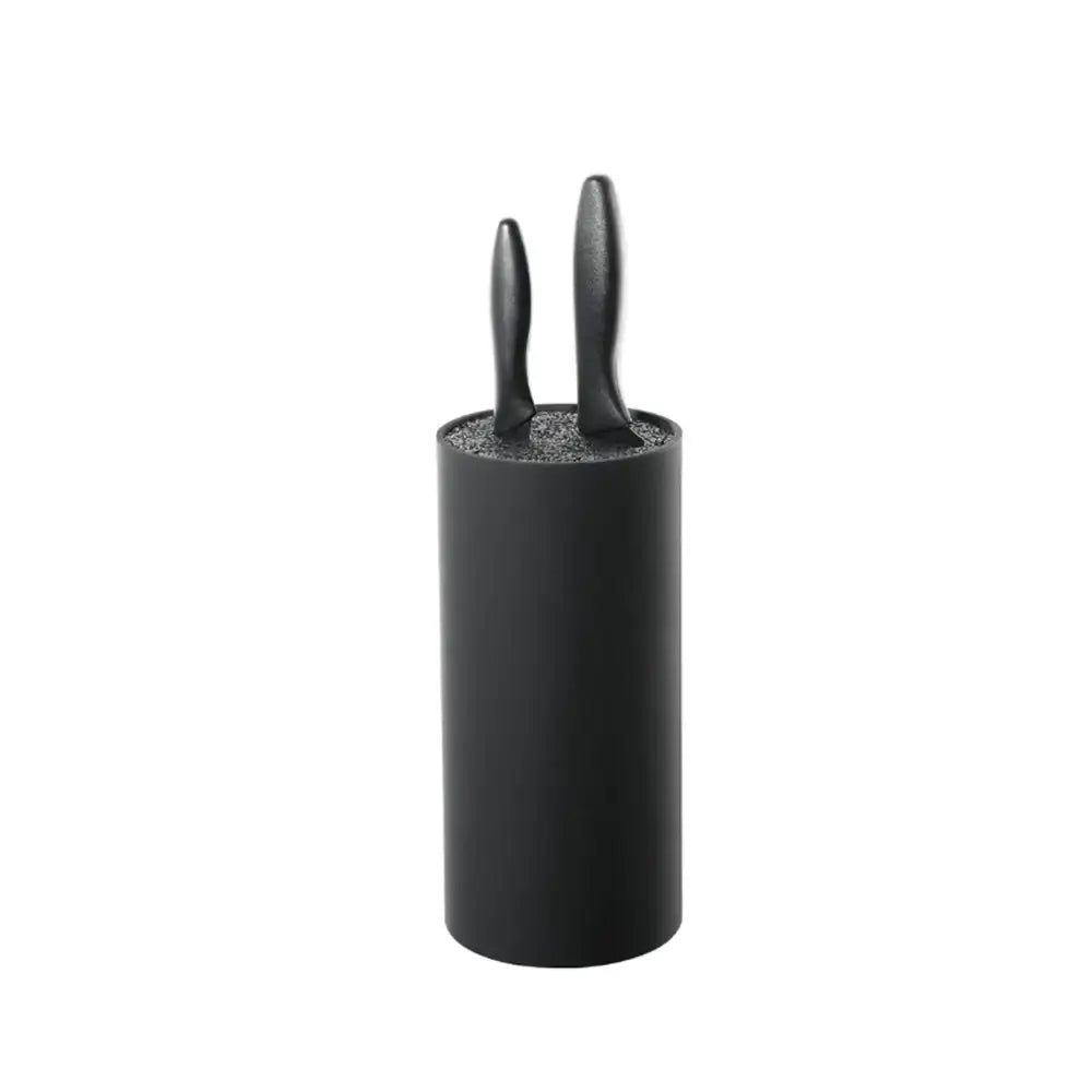 Black knife block with two knives on a white background