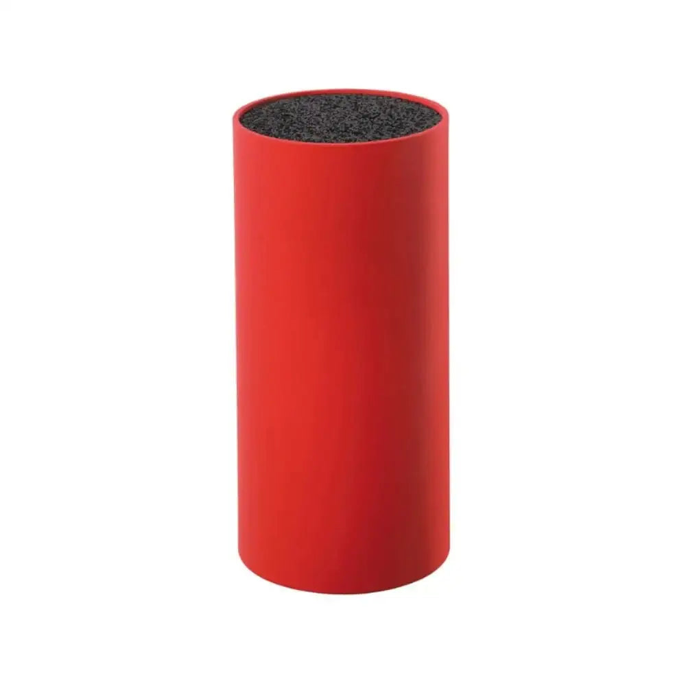 Red cylindrical object with a black interior on a white background