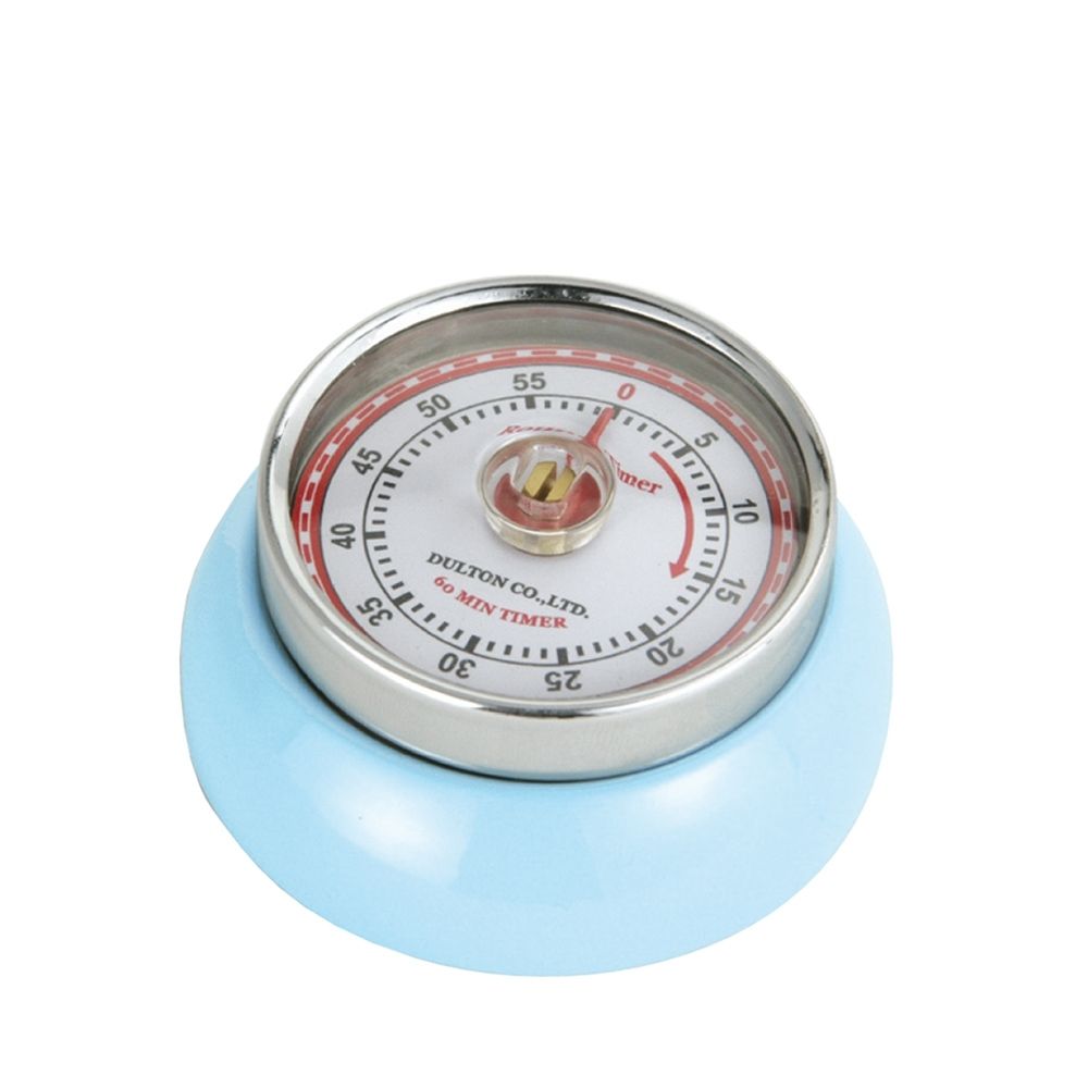 Dial timer with metal casing on a white background