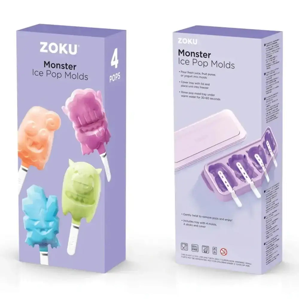 ZOKU Monster Ice Pop Molds packaging with colorful ice pops on a white background