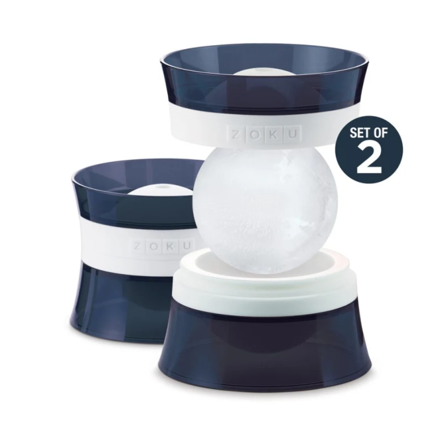 Set of two blue and white ice molds with 'ZOKU' branding on a white background.