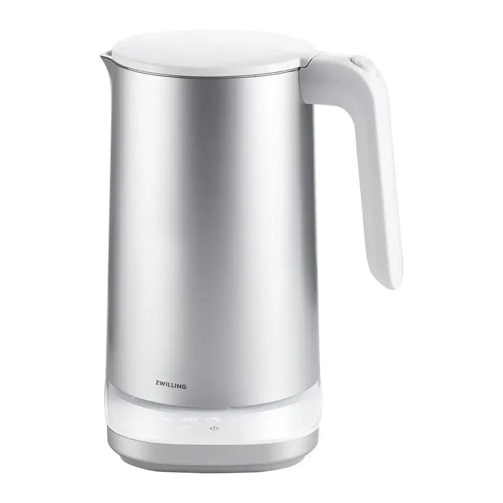 Silver and white electric kettle on a white background