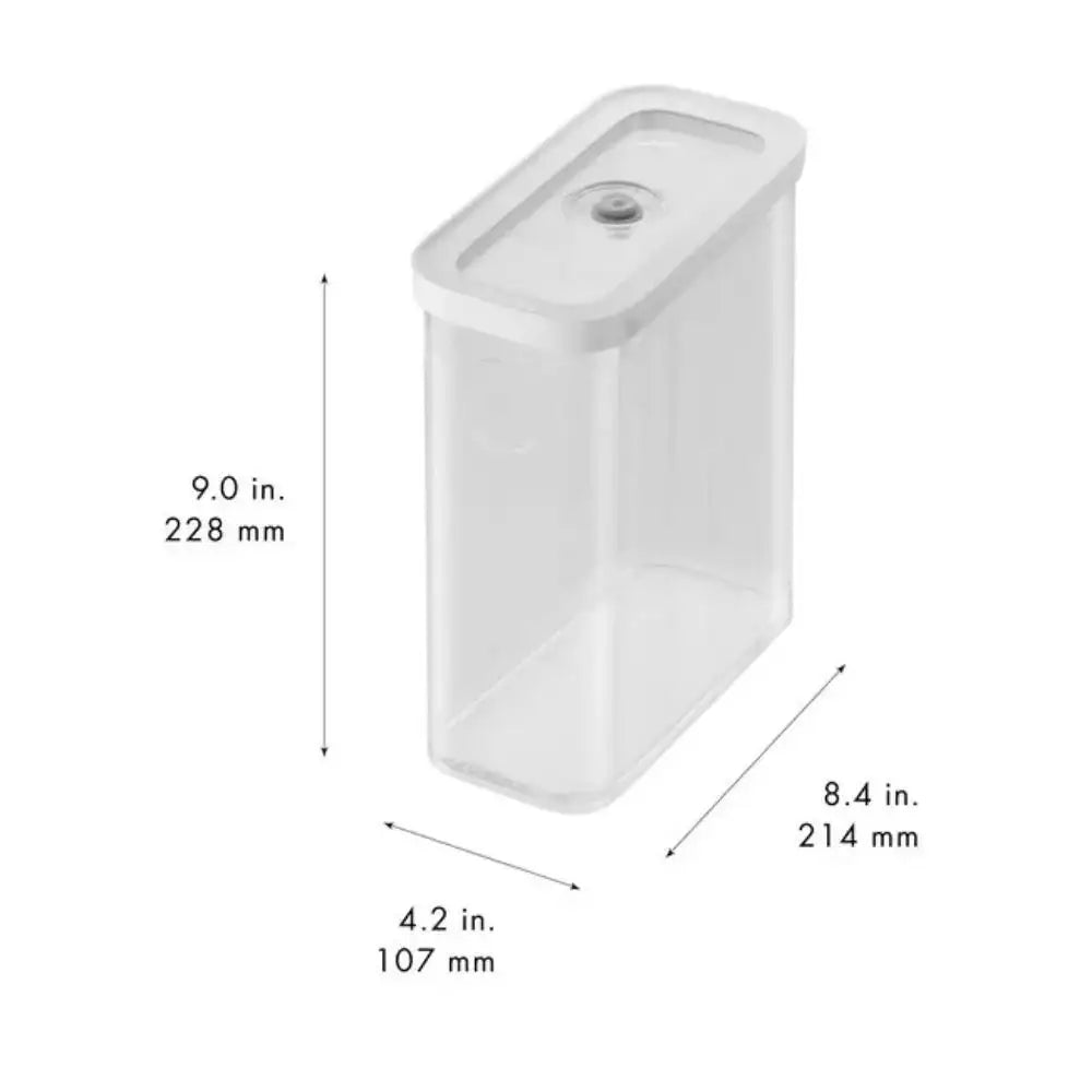 White rectangular container with dimensions labeled on a white background