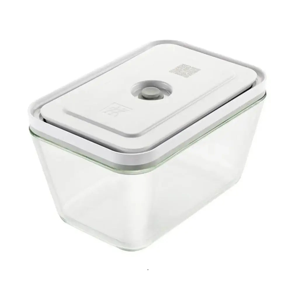 Glass food storage container with lid on a white background