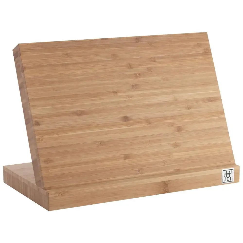 Bamboo cutting board with a brand logo on a white background
