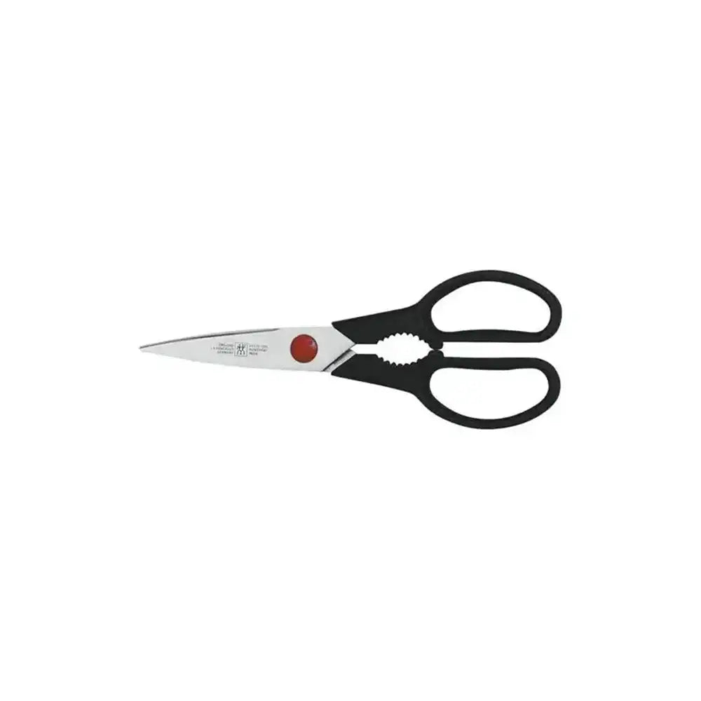 Pair of scissors with black handles on a white background