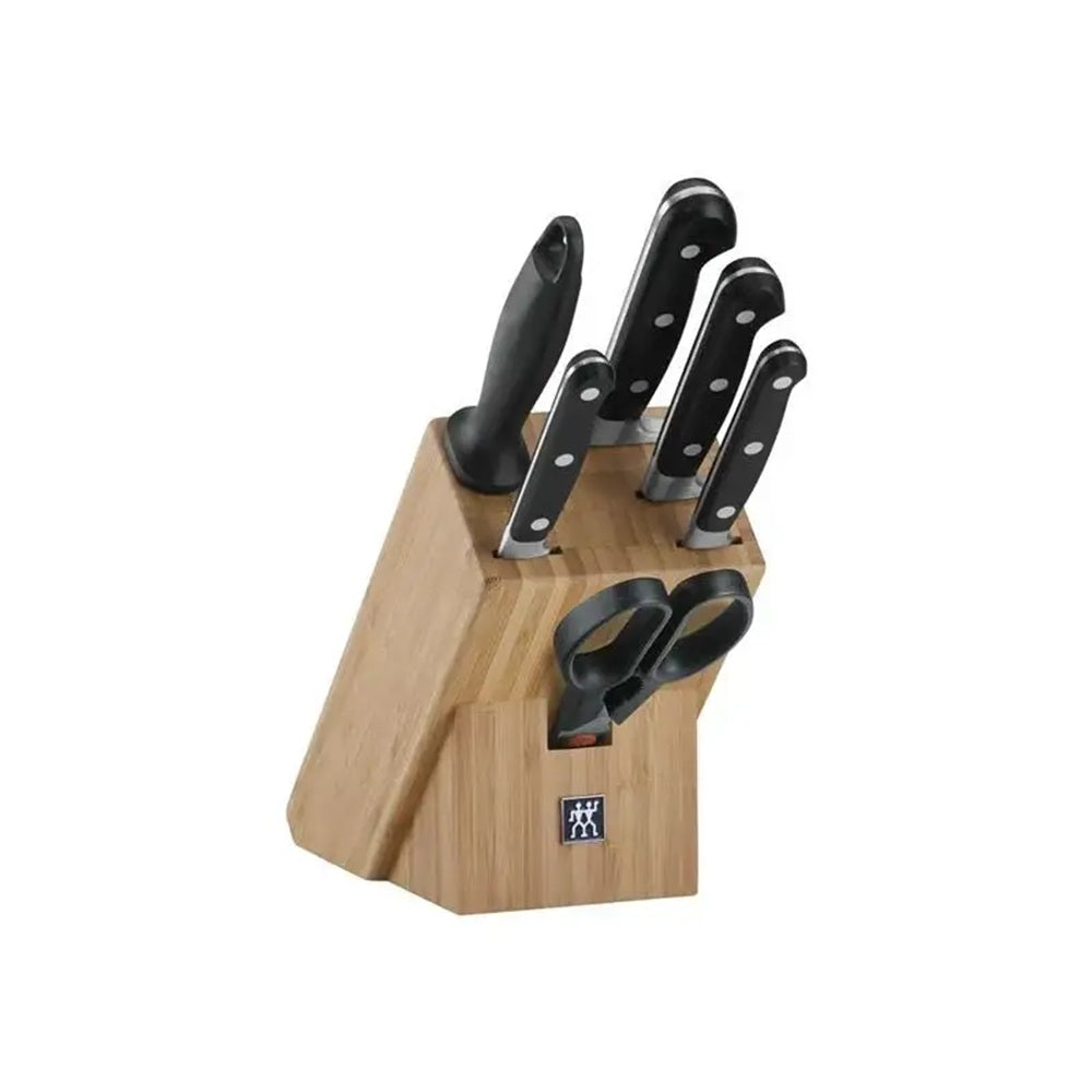 Knife set with wooden block on a white background