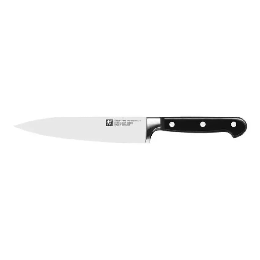 Chef's knife with black handle on a white background