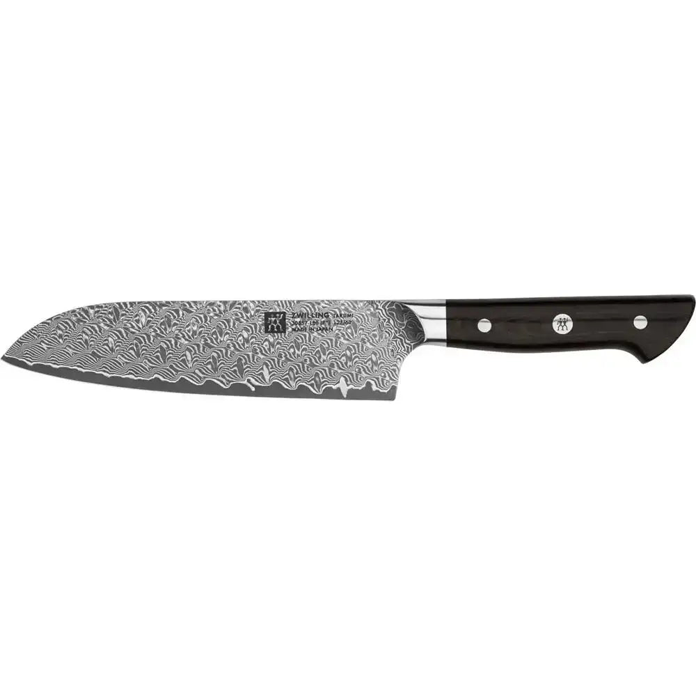 Chef's knife with a black handle on a white background