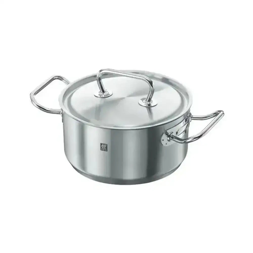Stainless steel pot with lid on a white background
