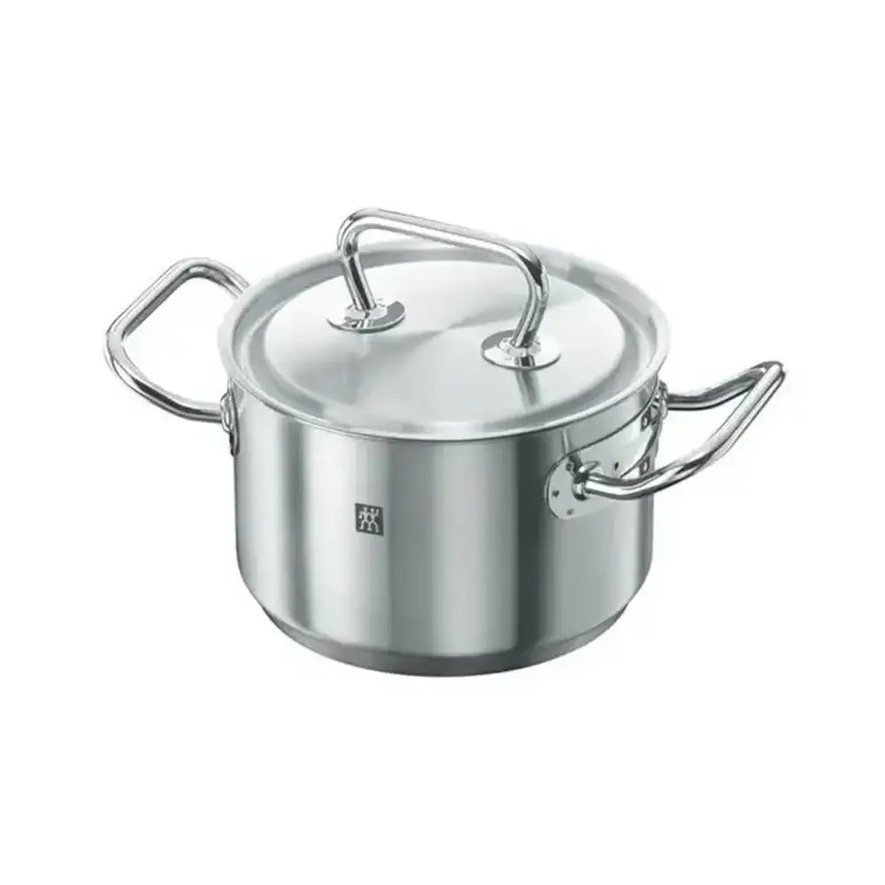 Stainless steel pot with lid on a white background