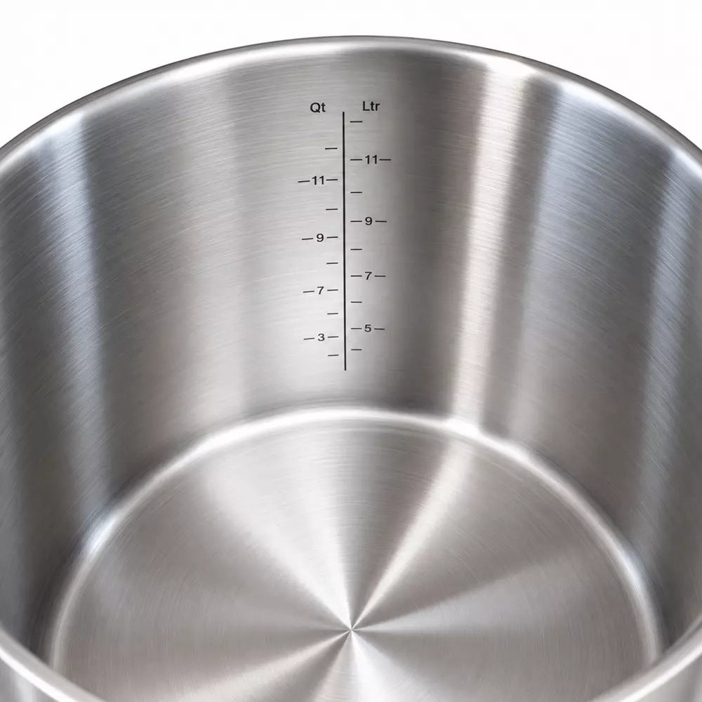 stainless steel zwilling stock pot 11.0L with markings inside for volume measurements