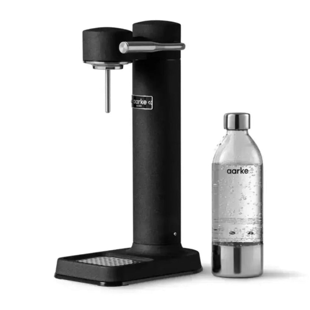 Aarke black premium water carbonator with bottle, modern kitchenware at Cookin Stores