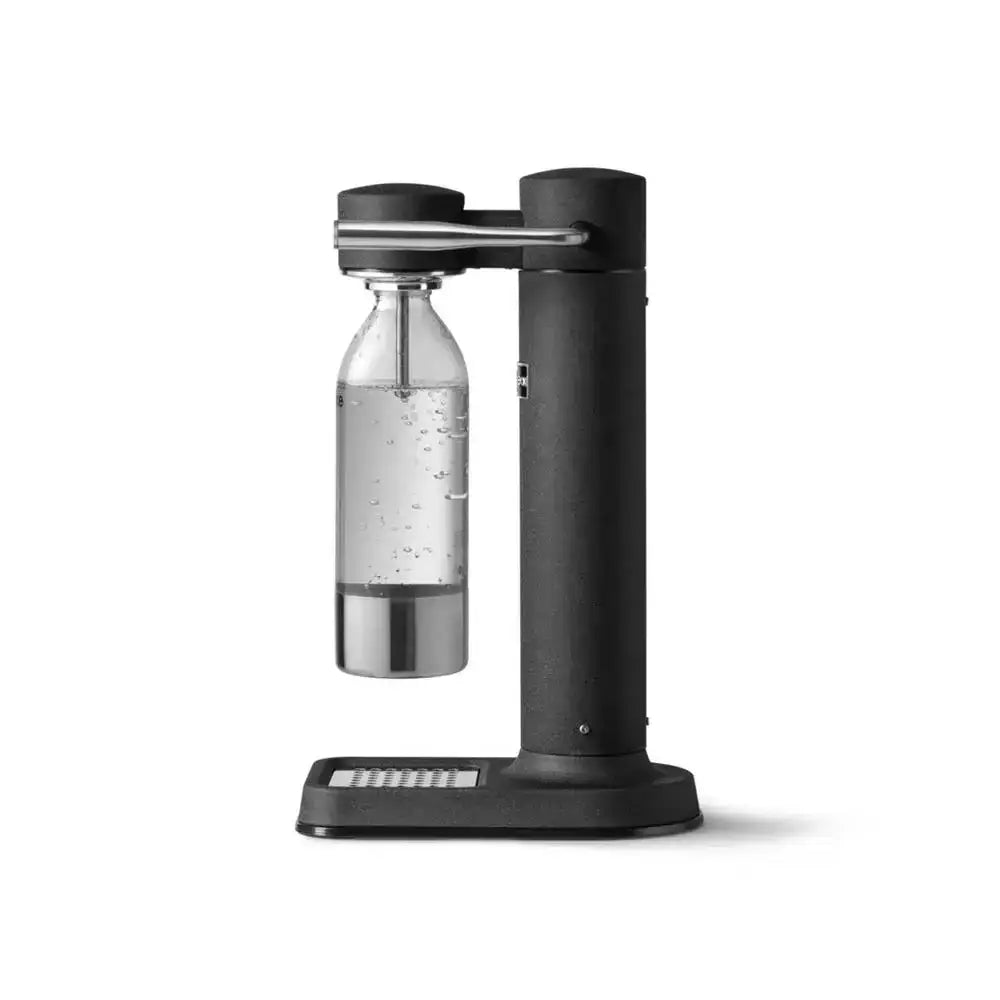 Aarke III premium water carbonator in matte black with clear bottle, kitchen appliance at Cookin Stores