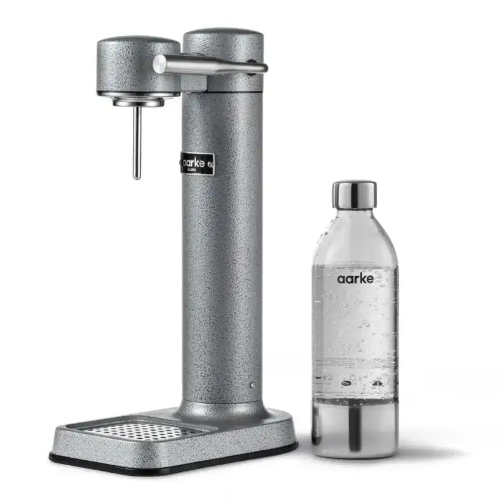 Aarke III premium water carbonator in Hammertone Grey with carbonation bottle, Cookin Stores kitchenware