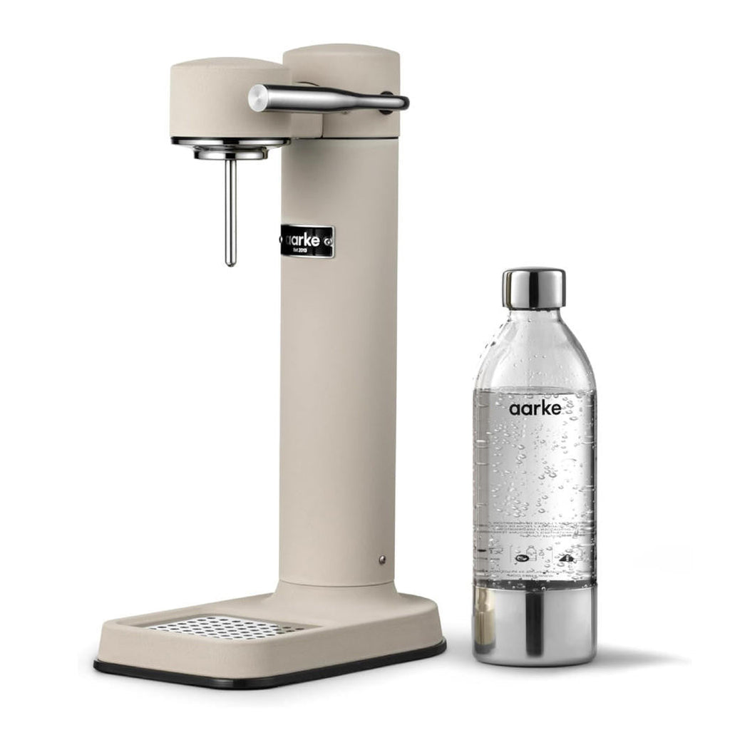 Aarke III premium water carbonator in sand color, stylish kitchen appliance at Cookin Stores