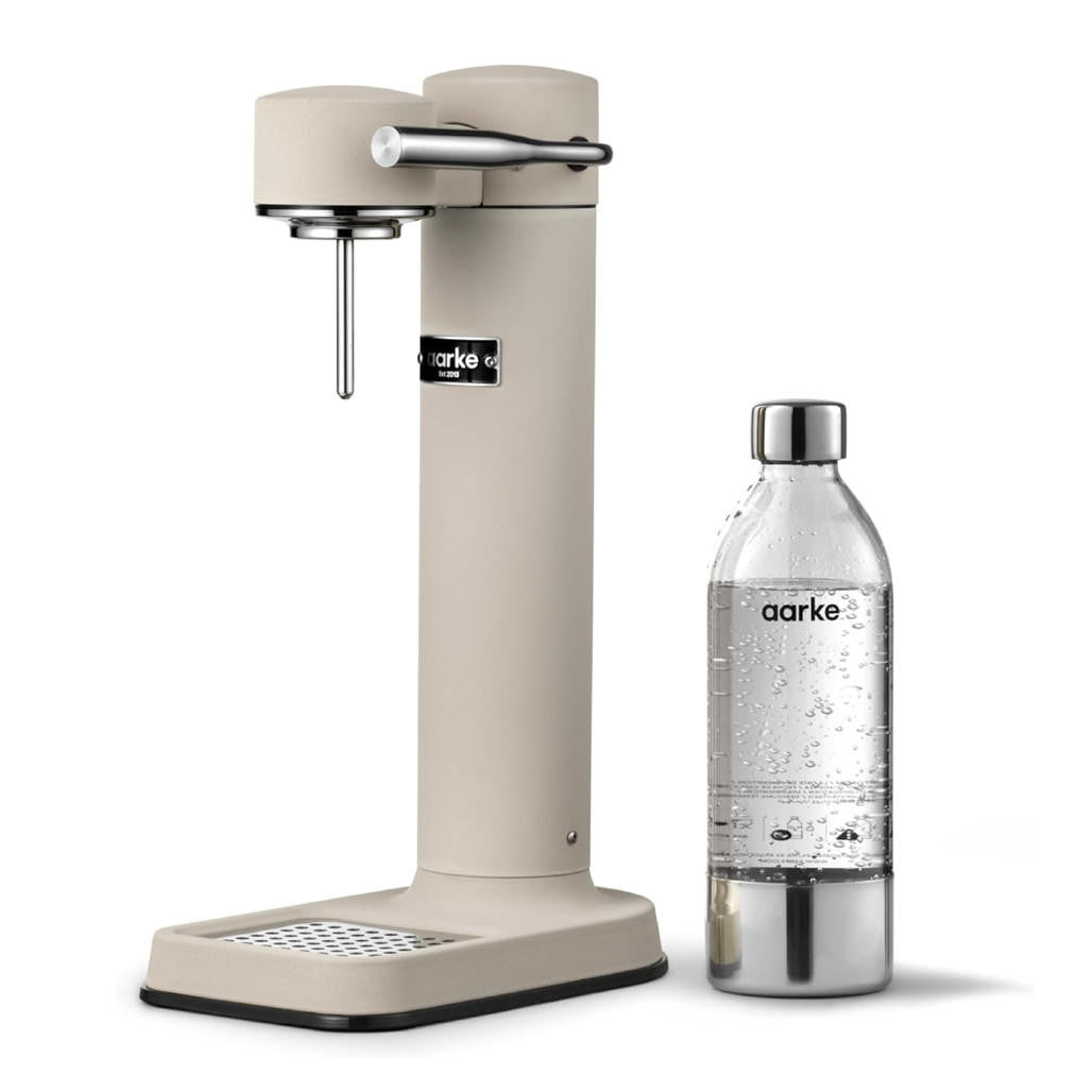 Aarke III premium water carbonator in sand color, stylish kitchen appliance at Cookin Stores
