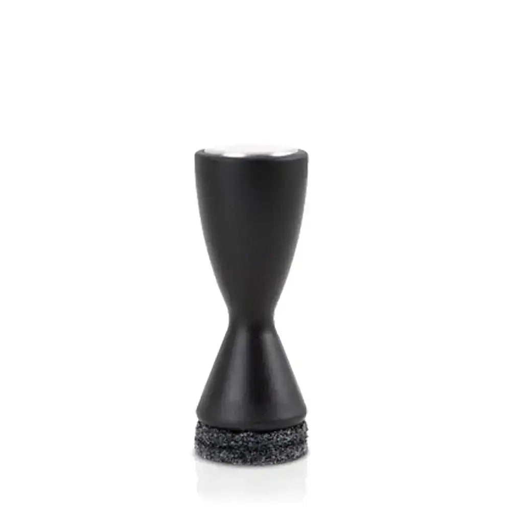 Black hourglass-shaped object on a white background