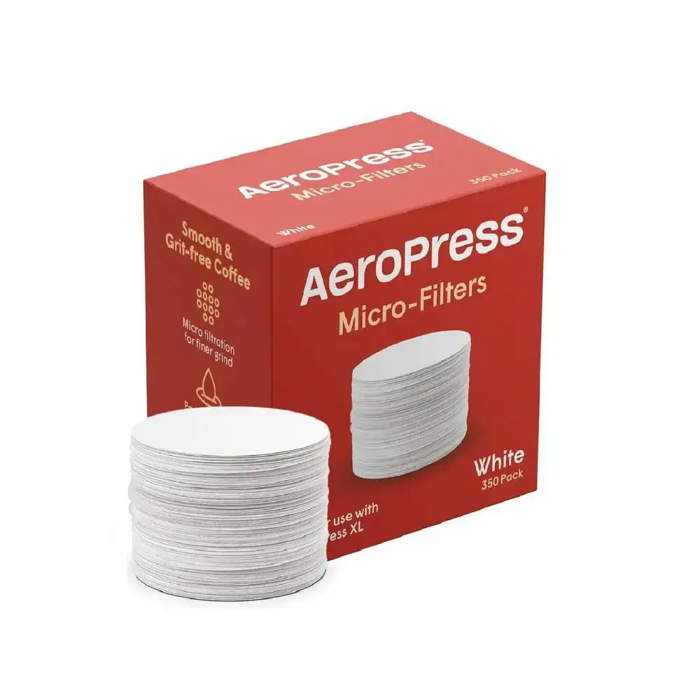 Aeropress micro-filters packaging with filters on a white background