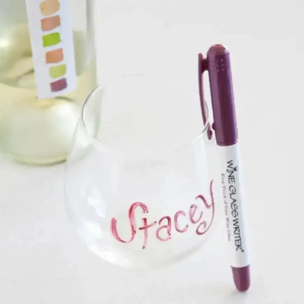 Wine glass marker with a glass and color swatch on a white background