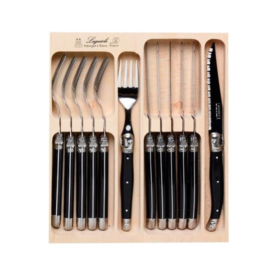 Laguiole by Andre Verdier Black Steak Knife & Fork Set 12pc