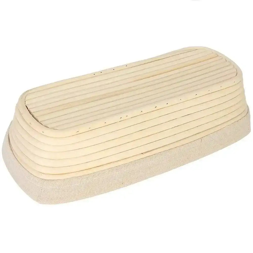 Banneton bread proofing basket with a ribbed bottom on a white background