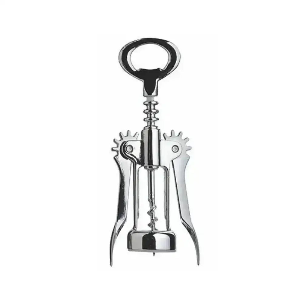 Silver corkscrew on a white background