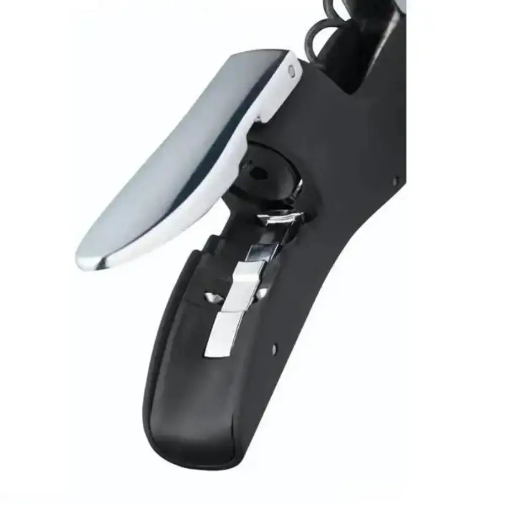 Black and silver corkscrew on a white background
