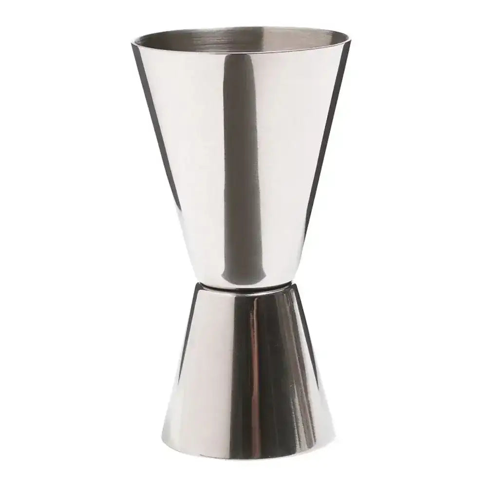Stainless steel cocktail shaker on a white background
