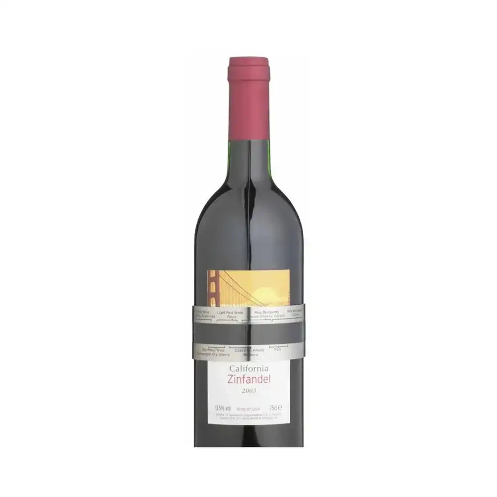 Wine bottle with a red label on a white background