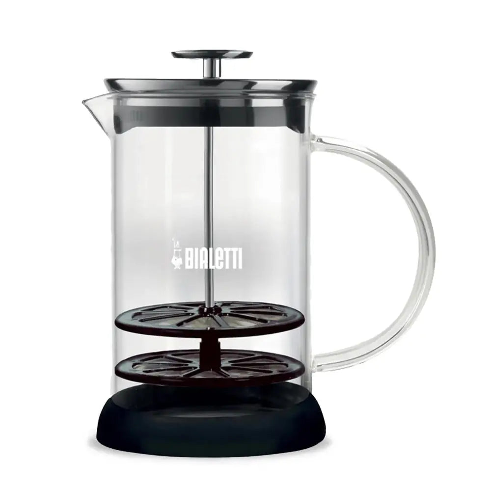 Bialetti glass milk frother on a white background