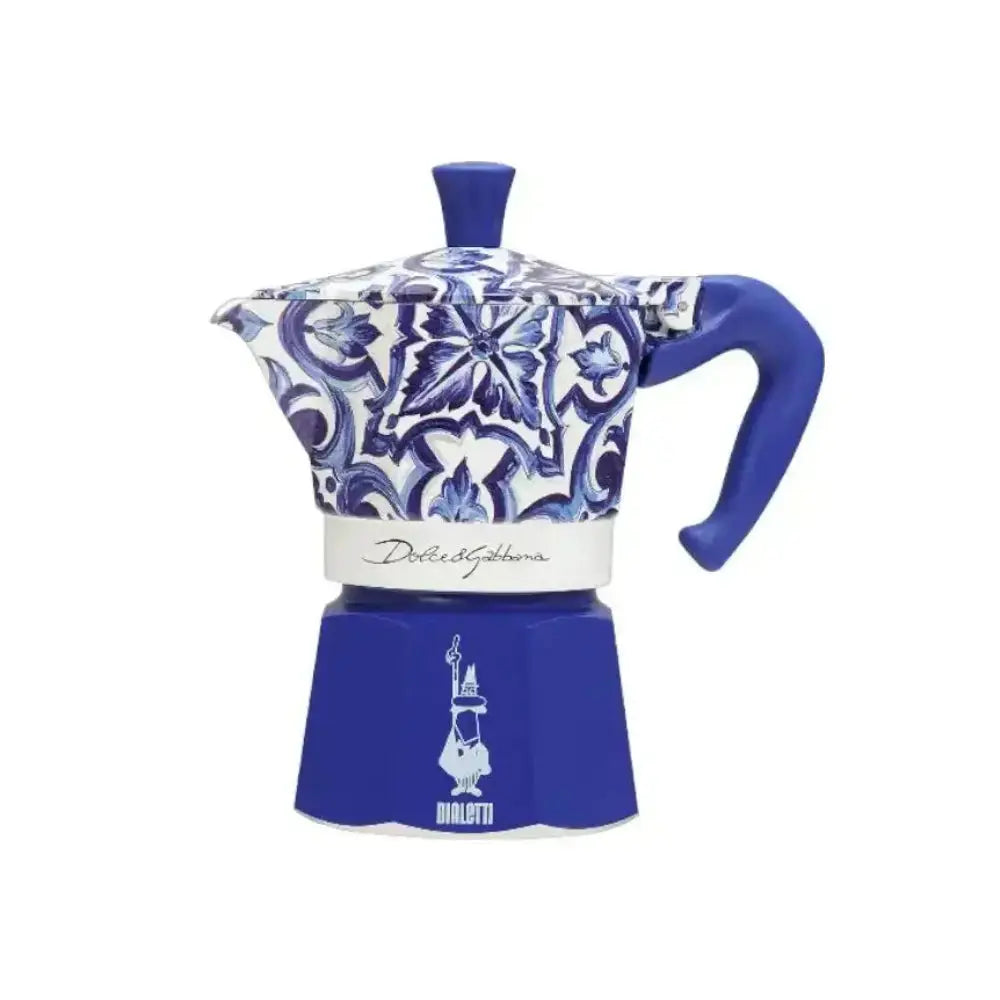 Bialetti Moka Dolce & Gabbana Mediterraneo 3-cup blue coffee maker with floral pattern