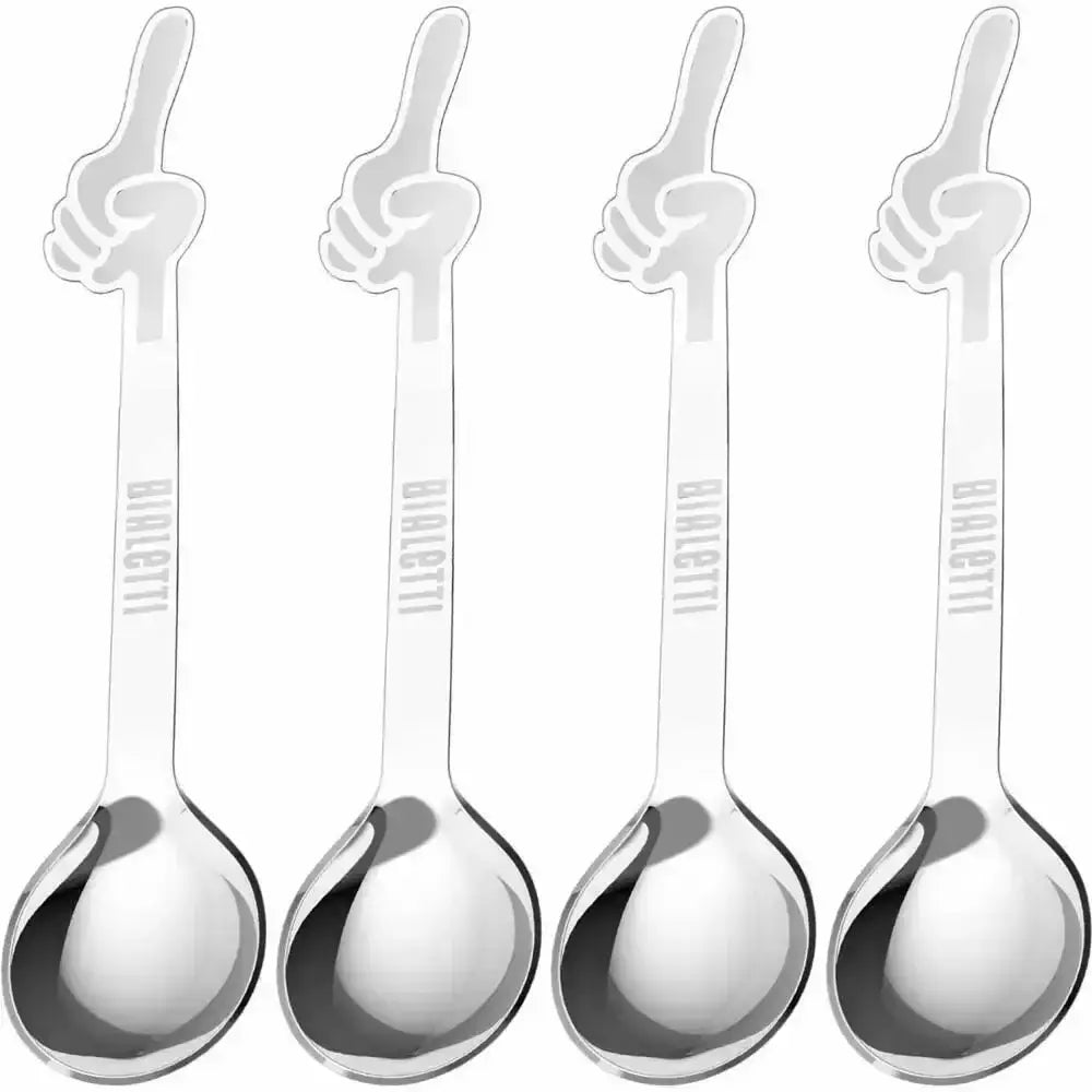 Bialetti Omnia coffee spoons set of 4 with thumbs-up handles, stainless steel