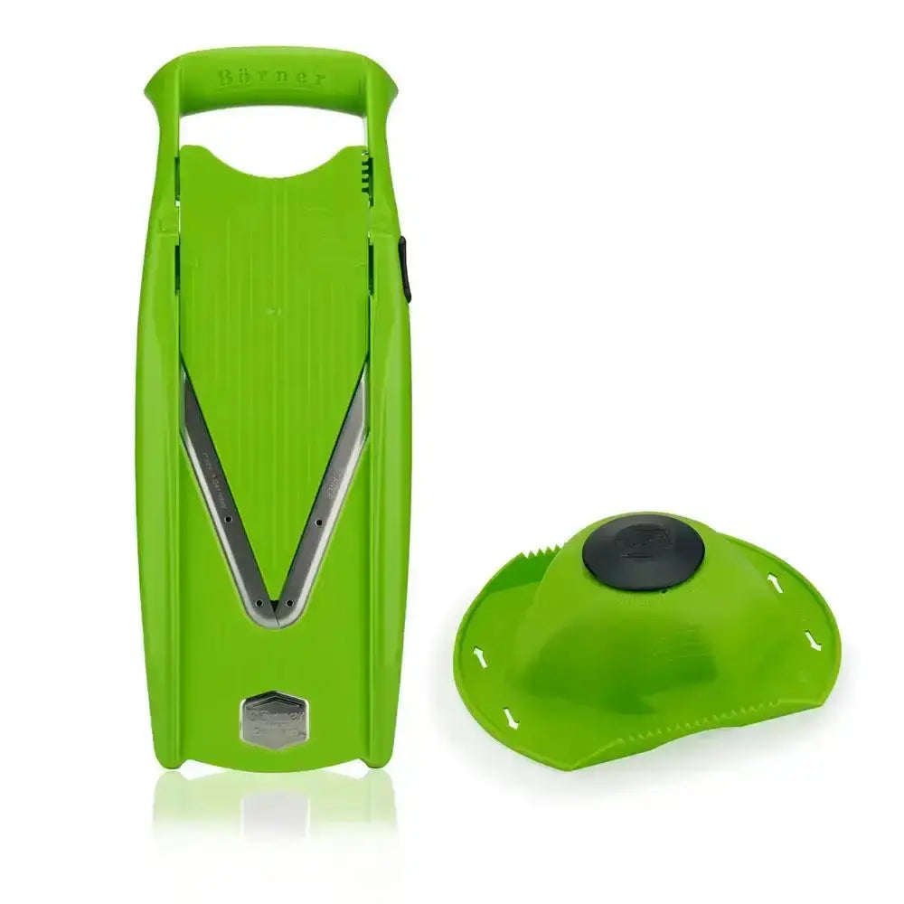 Boerner V5 Powerline Mandolin set green with bright green ergonomic slicer steel blade and detachable black base