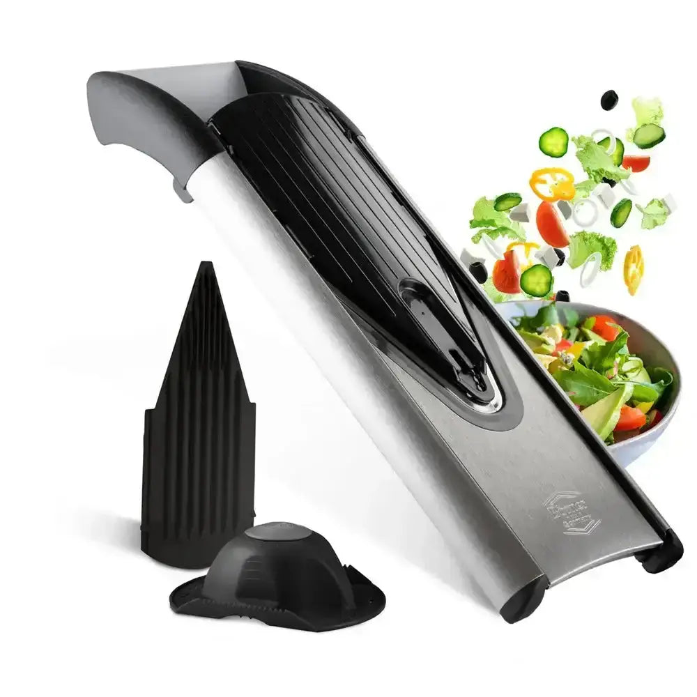 Silver and black borner v6 exclusiveline basic mandolin vegetable slicer with interchangeable stainless steel blades