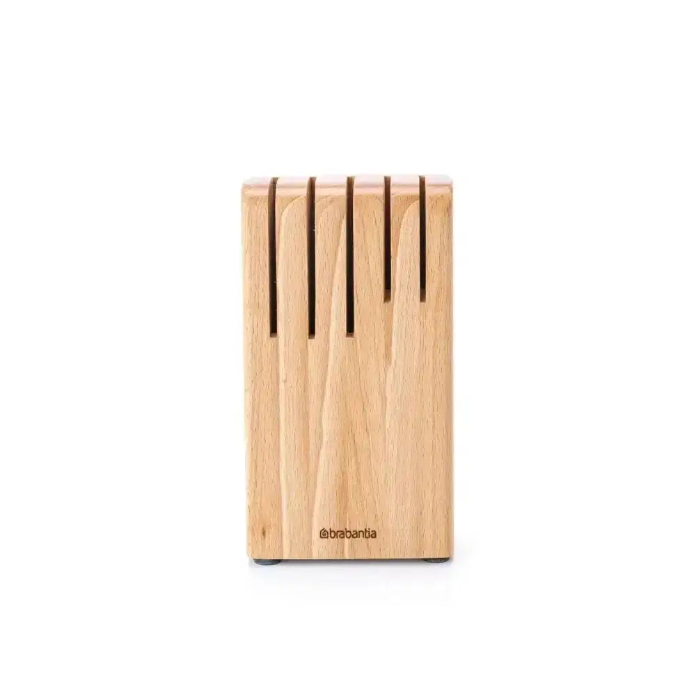 Wooden knife block with knives on a white background