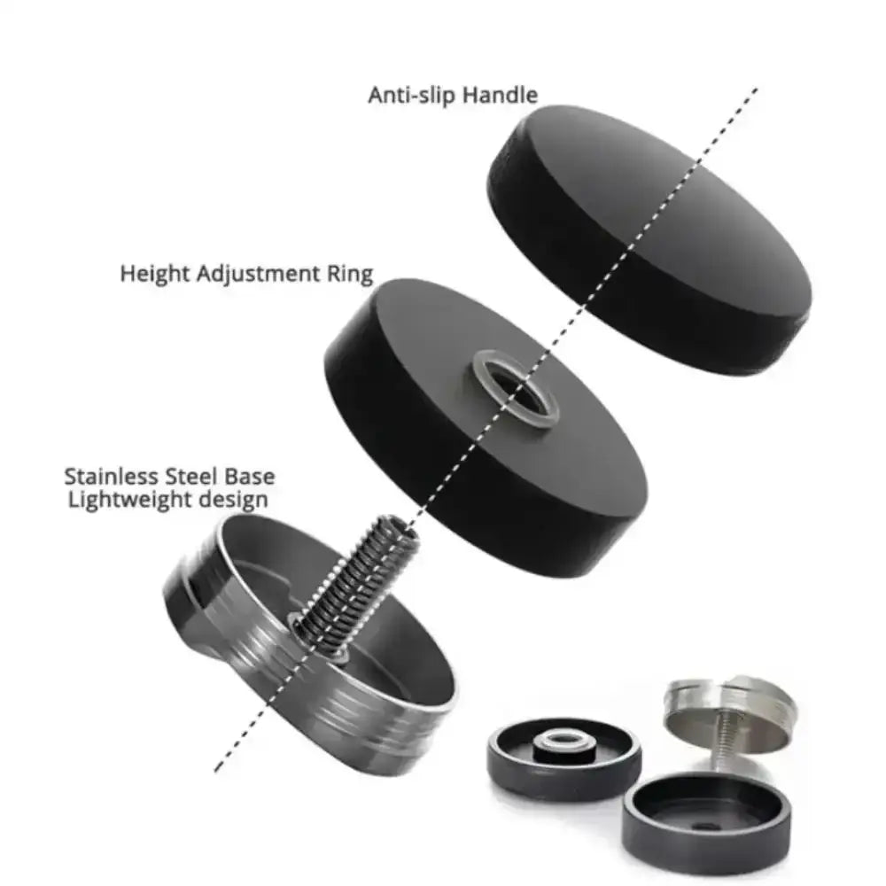 Diagram of a black adjustable stand with labeled parts on a white background