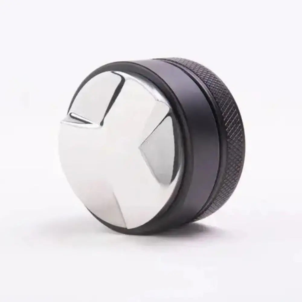 Black and silver cylindrical object on a white background