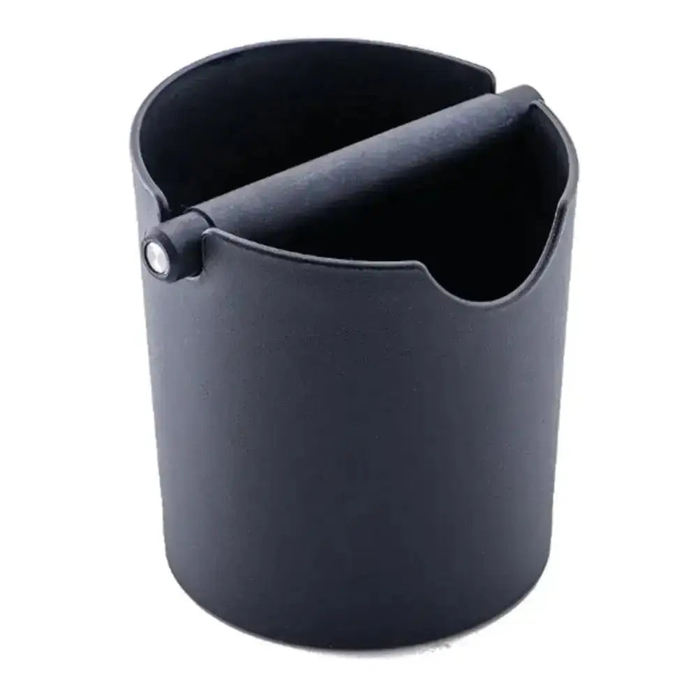 Black coffee knock box with bar for used coffee grounds, kitchen accessory