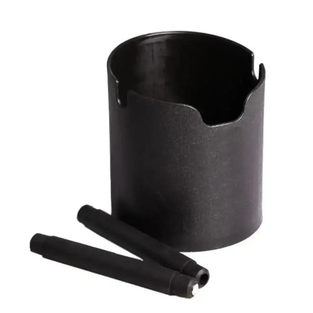 Black kitchen utensil holder with two removable rods on a white background