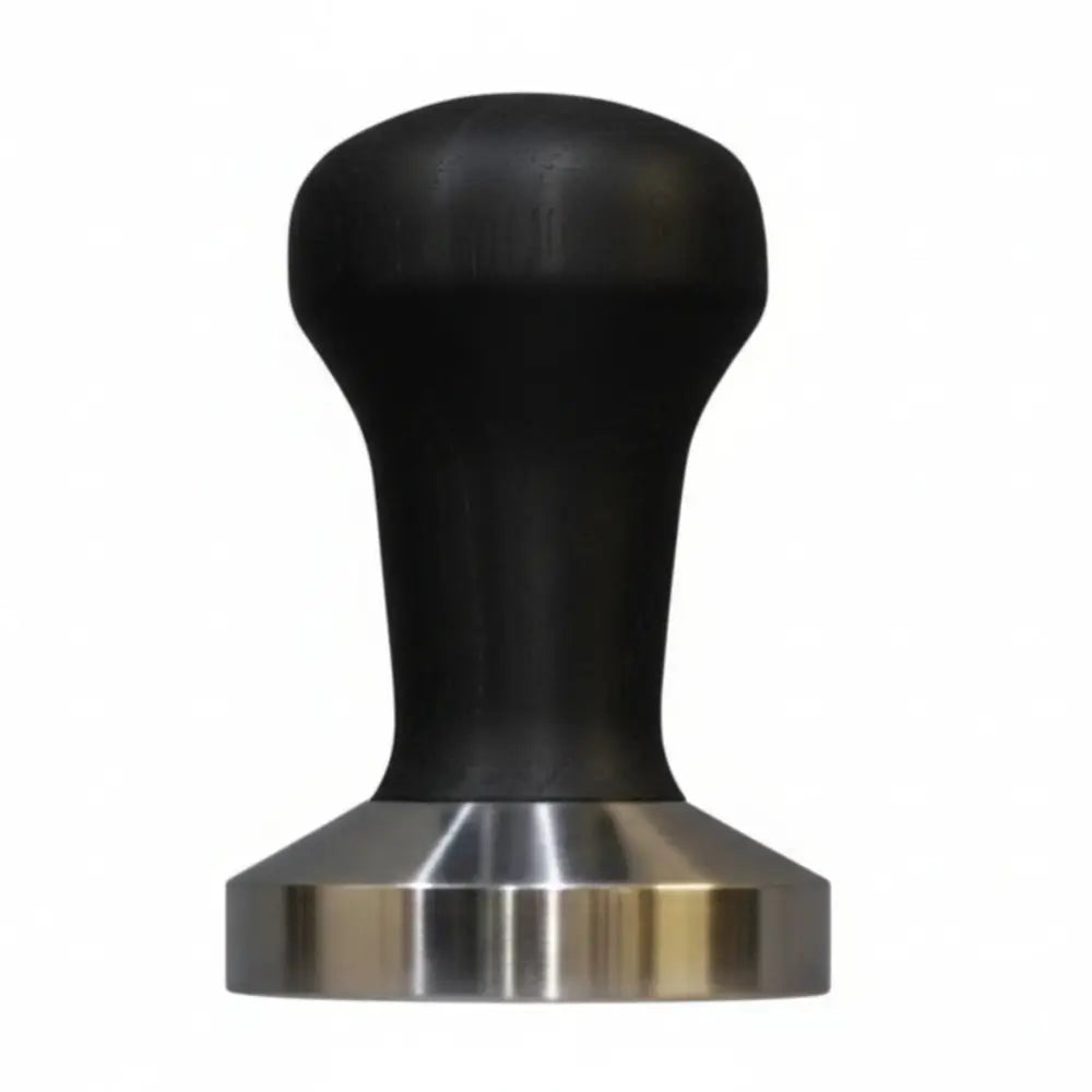 Black and silver coffee tamp on a white background