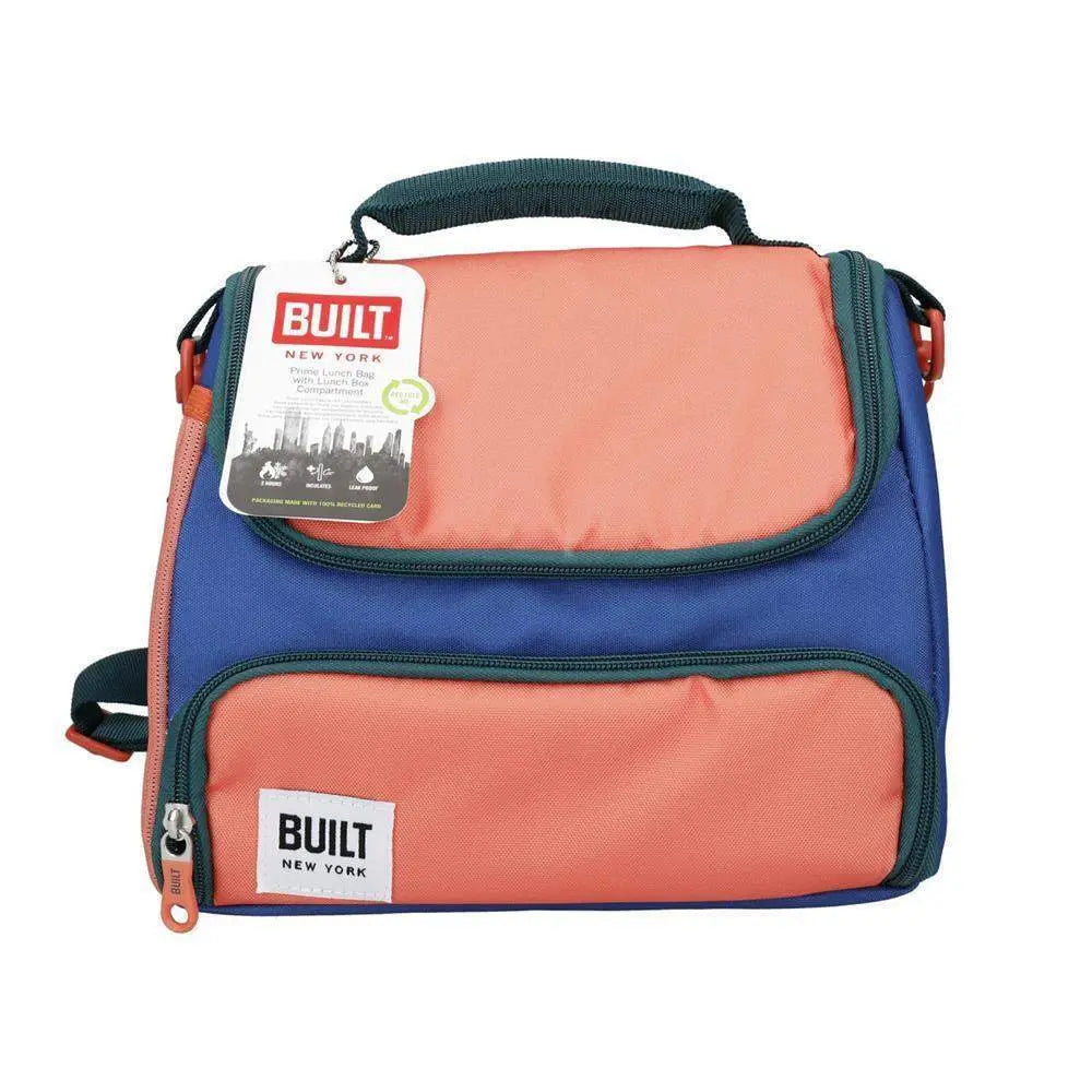 Built Prime insulated lunch bag abundance 6L with coral navy panels green zipper trim and orange handles for daily use